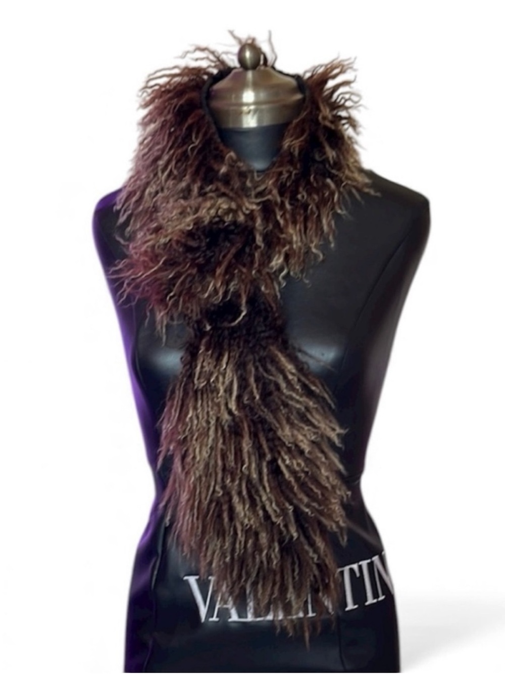 Real Fur Textured Scarf in Brown